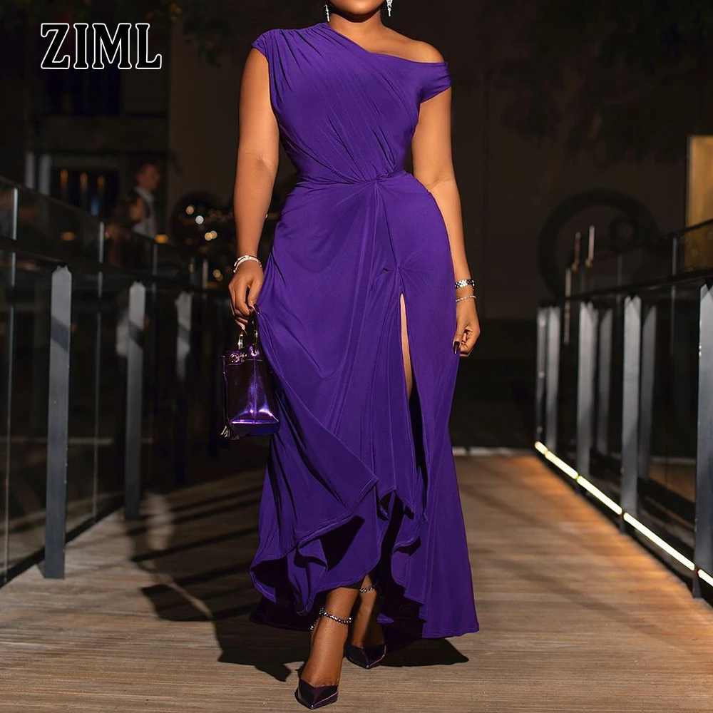 

ZIML Solid Spliced Folds Slimming Dresses For Women Diagonal Sleeveless High Waist Temperament Chic Dress Female Fashion Style