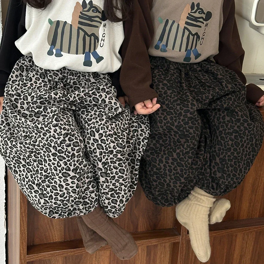 

2025 Autumn New Kids Lantern Pants1-7 Years Boys & Girls Cotton Leopard Print Loose Harem Trousers