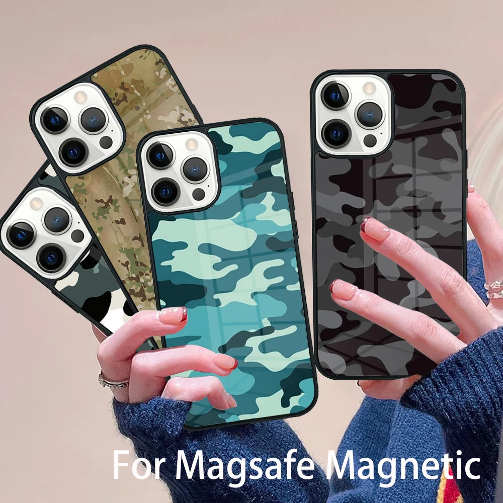 

Camouflage Camo Phone Case Magesafe Magnetic Wireless Charge Cover For IPhone 16 11 12 13 14 15 Pro Max Plus Mini
