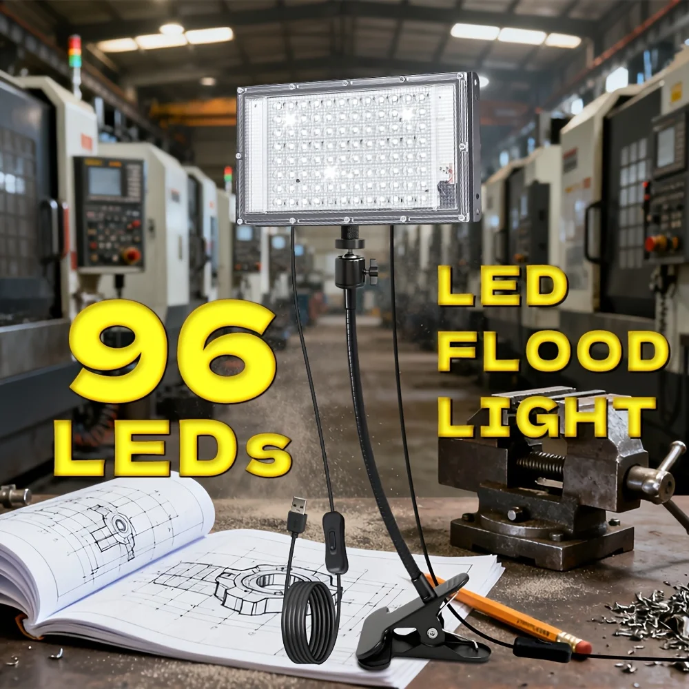 96-LED Portable Machine Tool Light, 5V USB Plug-and-Play, 6000K Cool White, 78.7in Switch Cord, Garage/Workshop/Warehouse