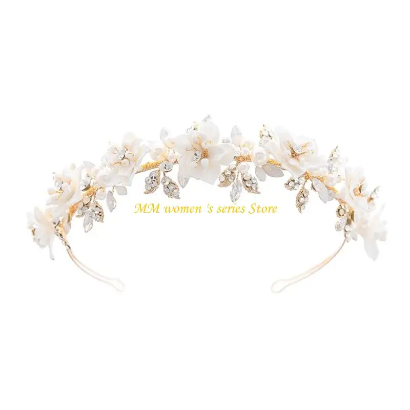 

Q39C Multi Layer Ceramic Floral Headpiece Shimmering Rhinestones Comfort Fit For Women