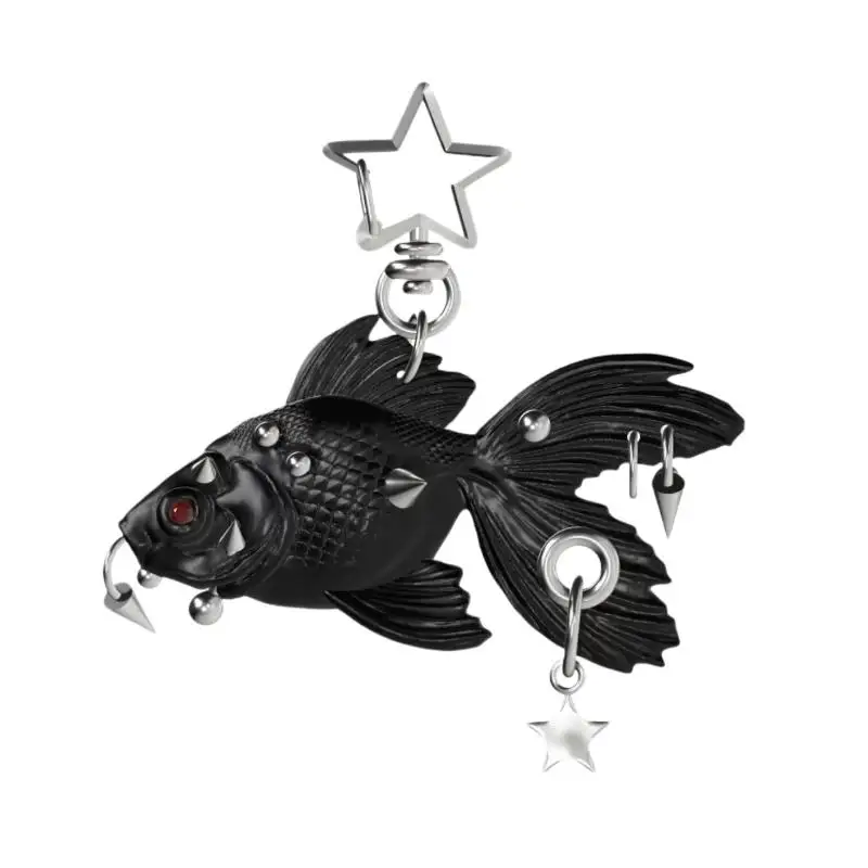 Geometrischer Stern 3D Fisch Schlüsselanhänger Einzigartiges Nieten-Quasten-Design Punk Gothic Rock Schmuck als Valentinstagsgeschenk – Detail 9