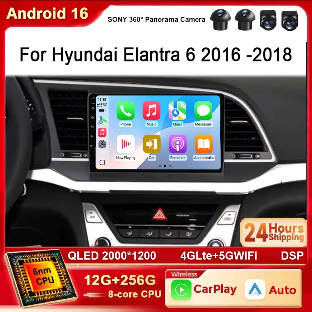 Android 16 Autoradio für Hyundai Elantra 6 2016 2017 2018 Multimedia-Player Navigation 4G WIFI BT Carplay Audio Auto-Lautsprecher