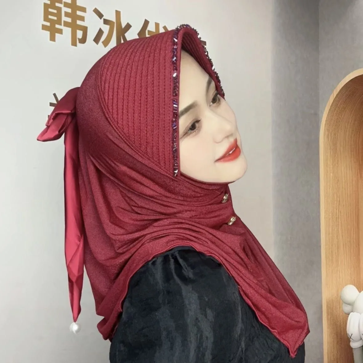 Autumn Moslem Islam Sweet Girls Big Bow Hat Hijabs