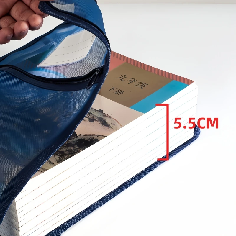 A4 Retro L-Shaped File Bag With Mesh Fabric, Subject Classification Bag, For Storing Textbooks And Examination Papers