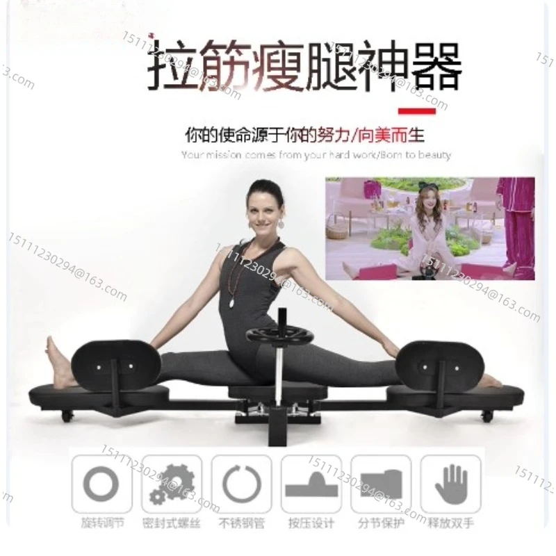 The stretching wonder, the split horse trainer, stretches the leg and ligaments