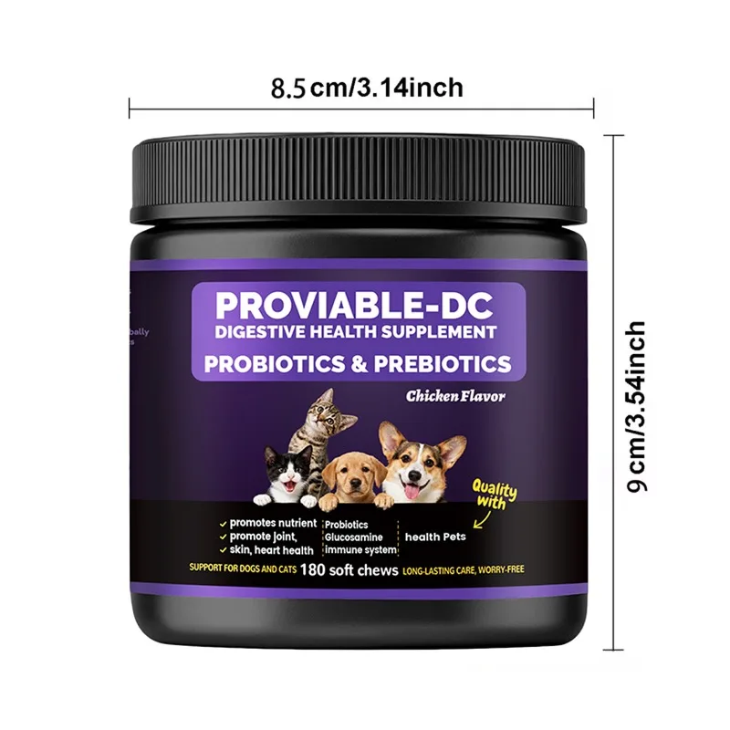 Canine and Feline Universal Probiotic Prebiotic Digestive Health Soft Chews 180 Tablets - 4 Types of Probiotics