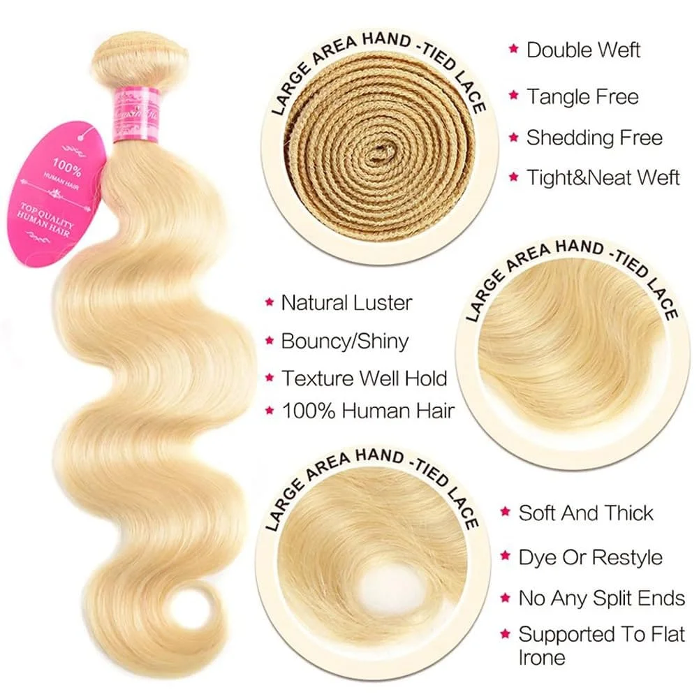 613 Blonde Bundles Body Wave Human Hair 22" 24" 26" 12A Grade 613 Blonde Body Wave Human Hair 3/4 Bundles Unprocessed Virgin Vietnamese Human Hair Bundles image 4