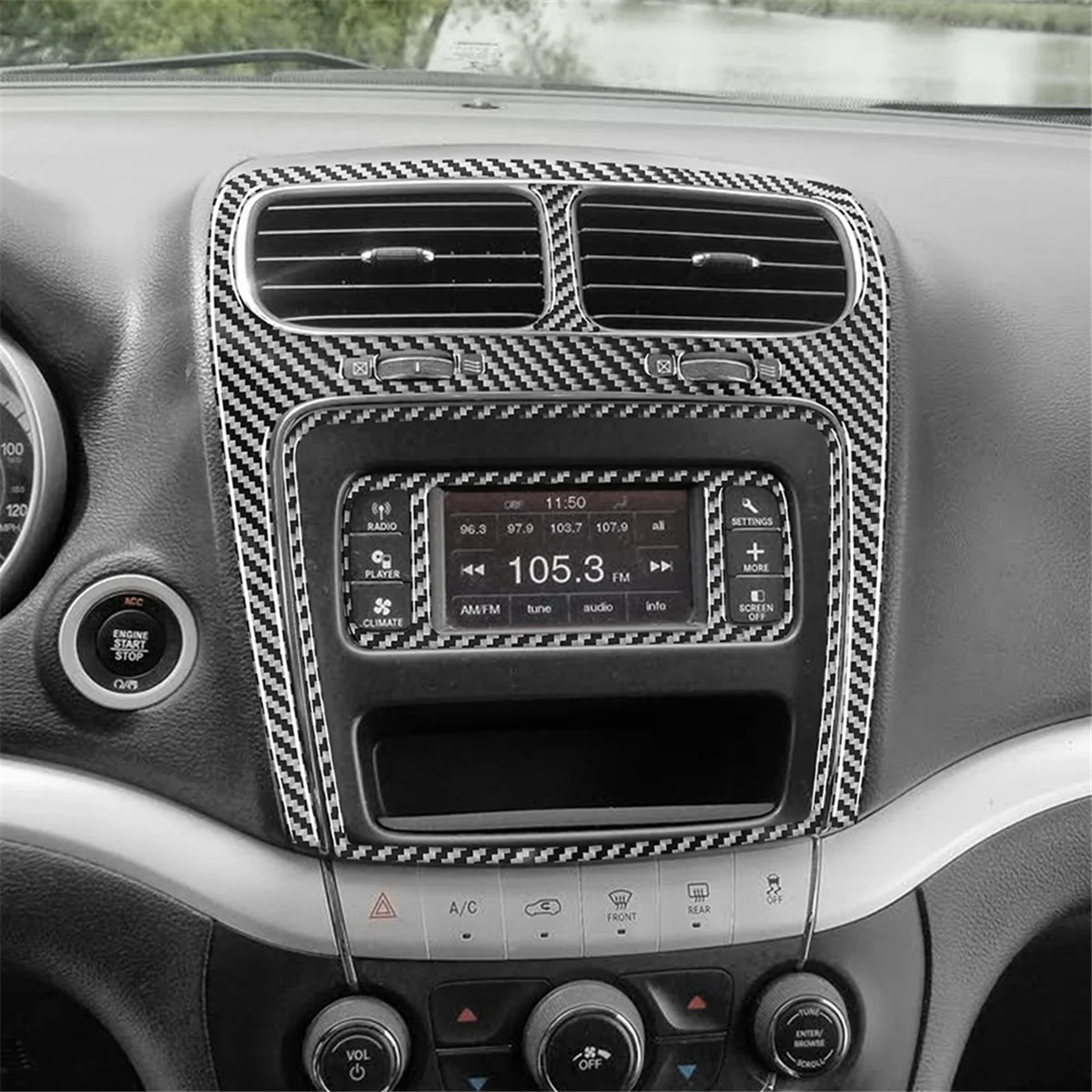 Carbon Fiber for Dodge Journey 2011-2017 Center Air Vent Multimedia Radio Trim Frame Sticker Cover Interior Accessories