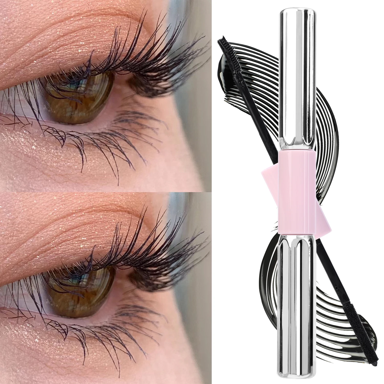 Mascara à double tête optique pour les yeux, long, résistant aux bavures, 4D, brosse 2 en 1, allongement des cils, imperméable, cosmétiques