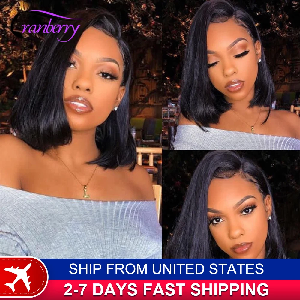 Human Hair Lace Wigs Remy Brazilian Transparent Straight Hair Short Bob Wig Cranberry Hair 13x4 Lace Frontal Wig 180% Density