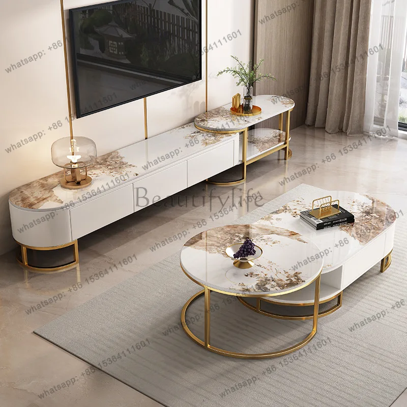 Customizable Minimalist light luxury bright rock slab coffee table Modern simple living room coffee table