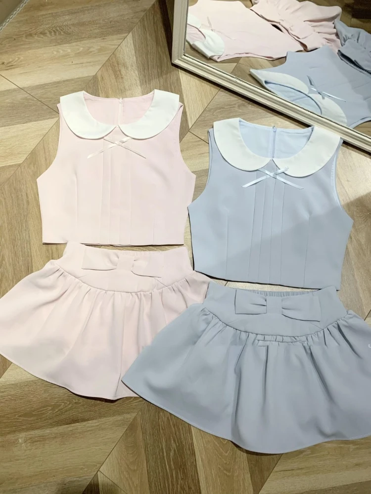 Summer Japanese Sweet Kawaii Elegant 2 Piece Set Women Y2k Bow Design Vintage Harajuku Suit Female Chic Korean Popular Clothes image 5
