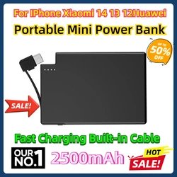 For IPhone Xiaomi 14 13 12Huawei Portable Mini Power Bank Ultra-thin 4mm 2500mAh Power Bank Fast Charging Built-in Cable