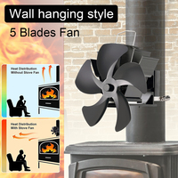 Wall-Mouted Stove Fan 5 Blade Heat Powered Log Wood Burner Fireplace Fan Quiet Eco Heating Fan Efficient Heat Distribution