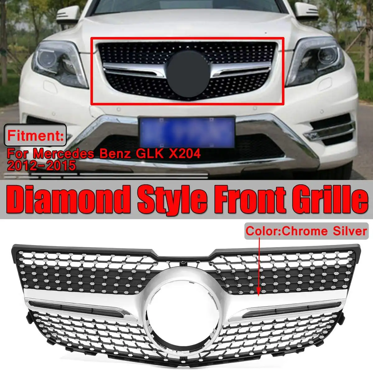 Diamond Style Grill Car Front Bumper Grille Mesh Vent Grille Grill For Mercedes For Benz GLK X204 GLK250 GLK300 GLK350 2013-2015