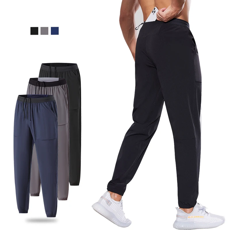 

(S-2XL)Мужские быстросохнущие беговые брюки с большими карманами для тренировок в тренажерном зале, бега, марафона, нейлоновые весенне-осенние спортивные спортивные брюки