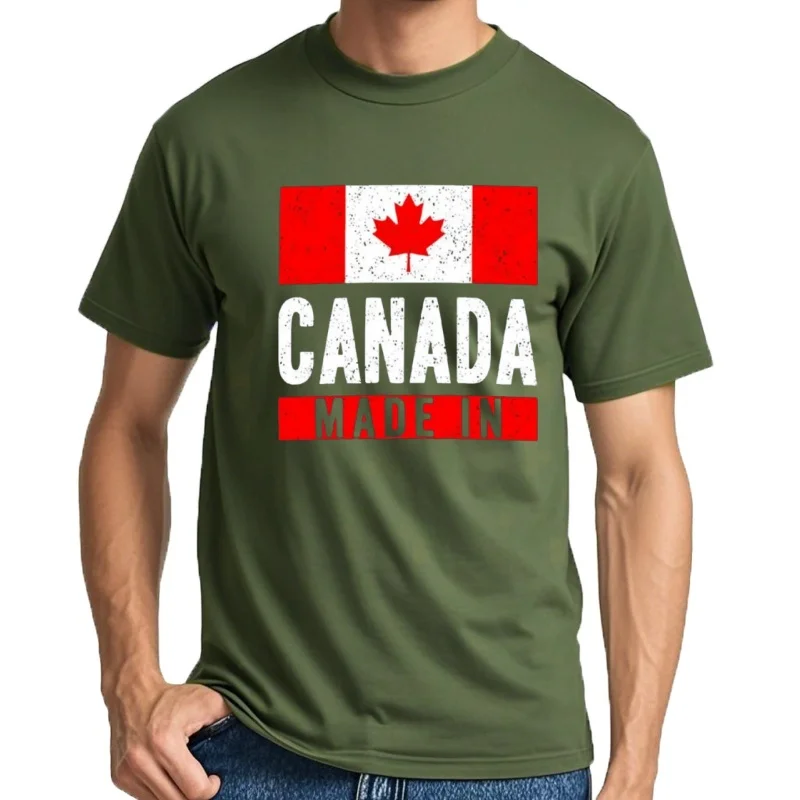 Camiseta desgastada de la bandera nacional de Canadá hecha en Canadá para hombre, nueva edición, fruta del telar