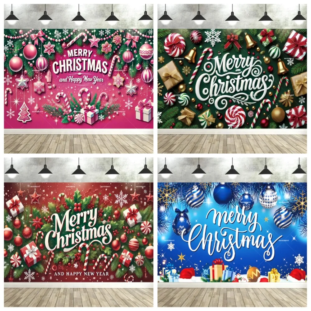 

Winter Christmas candy snowflake banner Backdrop, Christmas tree decoration, family gathering party photography background props
