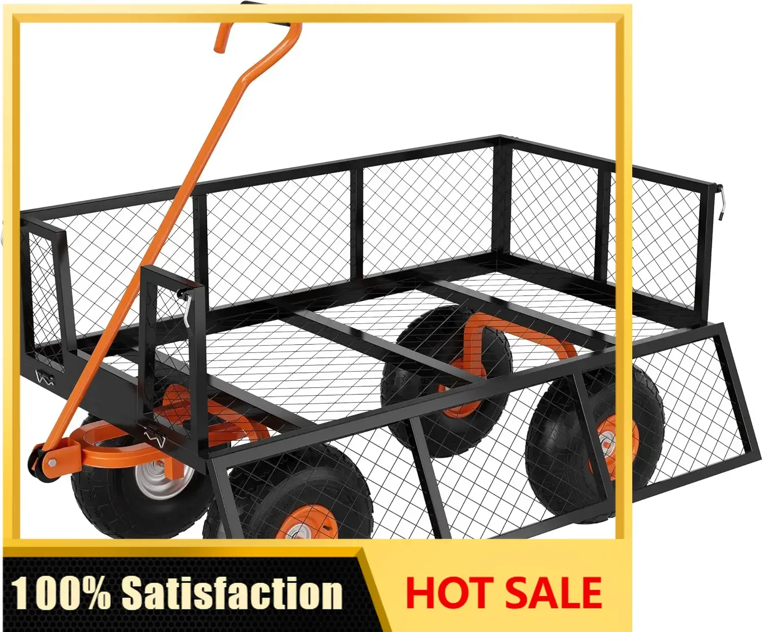 Heavy Duty Steel Garden Cart, 500 LBS Capacity 3 in 1 Pullable Garden Wagon with 10 in Wheels, for Gardening Soil, Tools