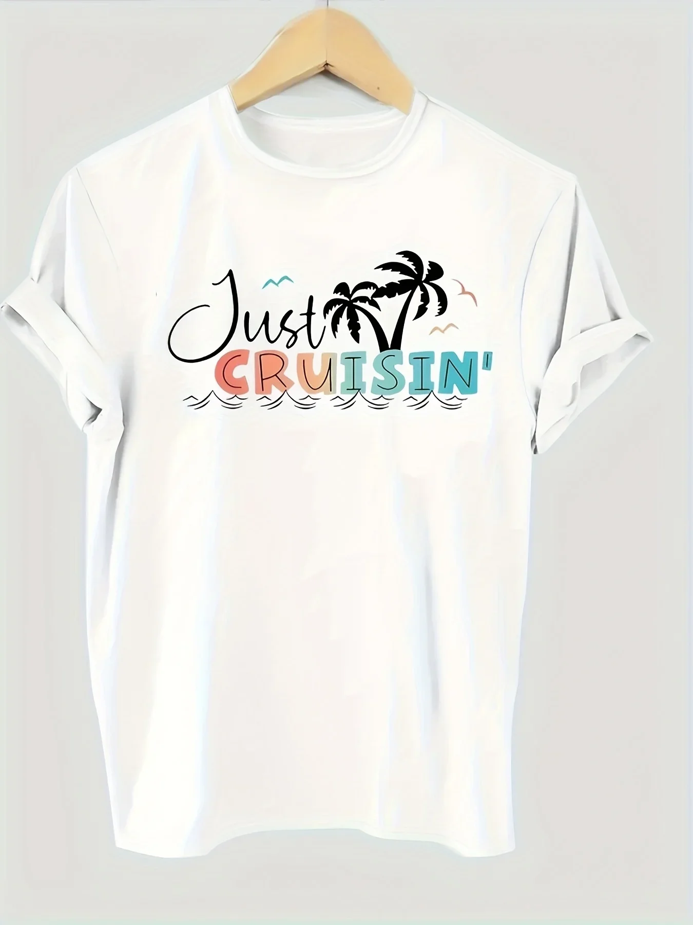 Grande taille femmes T-Shirt à manches courtes palmier Tropical juste Cruisin imprimé graphique vacances à la plage sorties décontractées plage T-Shirt