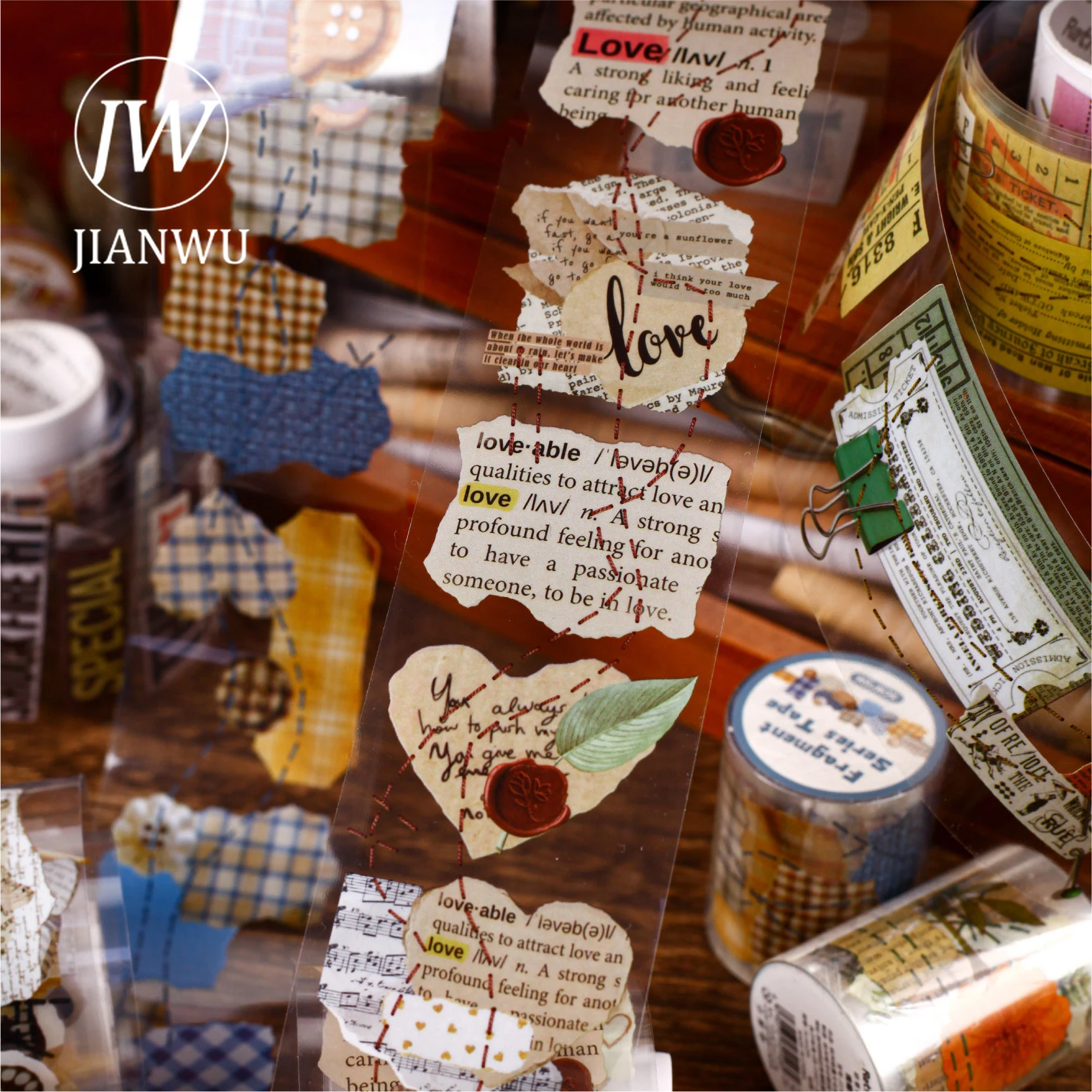 JIANWU Fragment Series Vintage Plant Butterfly Words Landscape Material Collage Scrapbook PET Tape Creative Journal Stationery