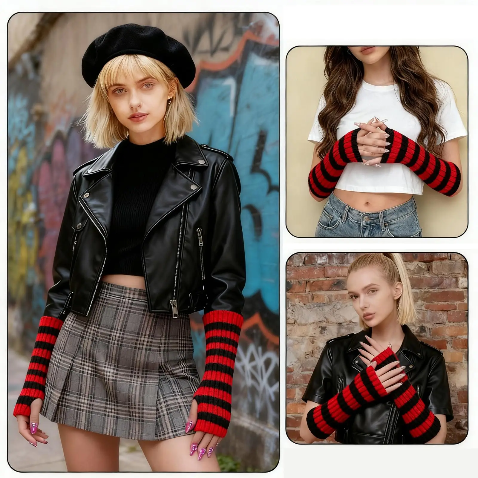 طقم مكون من زوجين من أكمام تدفئة الساق للسيدات Y2K - إكسسوارات رقص كلاسيكية قابلة للتمدد، ملابس عصرية على طراز الشارع للفتيات #3