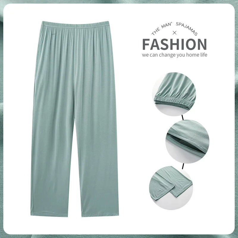 Summer Spring Sleeping Pants Men Thin Bottoms Large Size Home Wear Pants Pajamas Solid Color Loose Trousers Modal Big Size 4XL