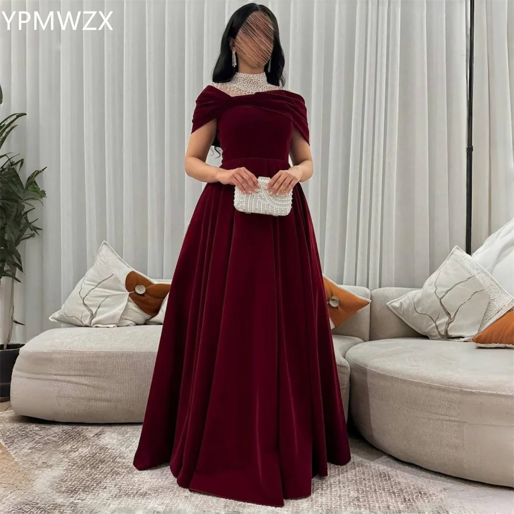 

Customized YPMWZX High Collar A-line Floor length Skirts Bead Draped Bespoke Occasion Dresses