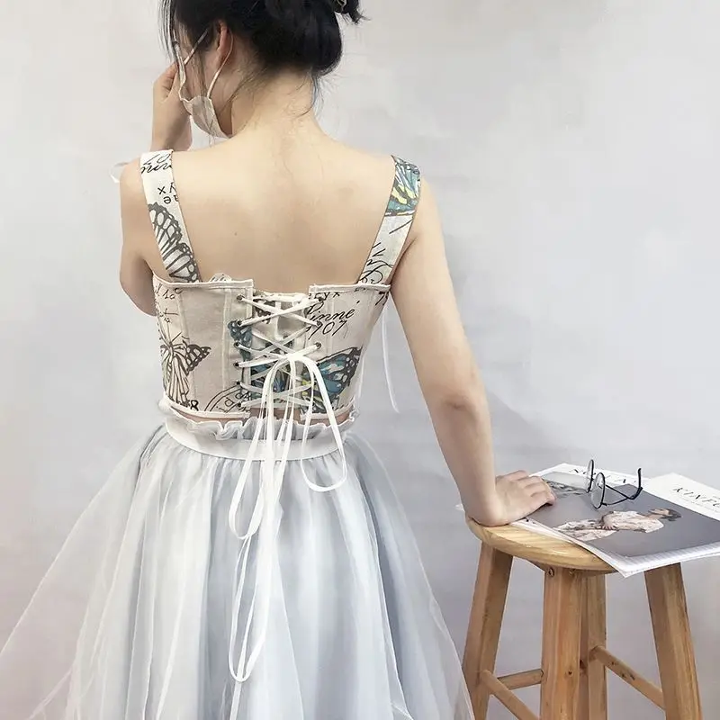 

518 () blue butterfly design sense niche fish bone sweet short rear strap bra 2025 new