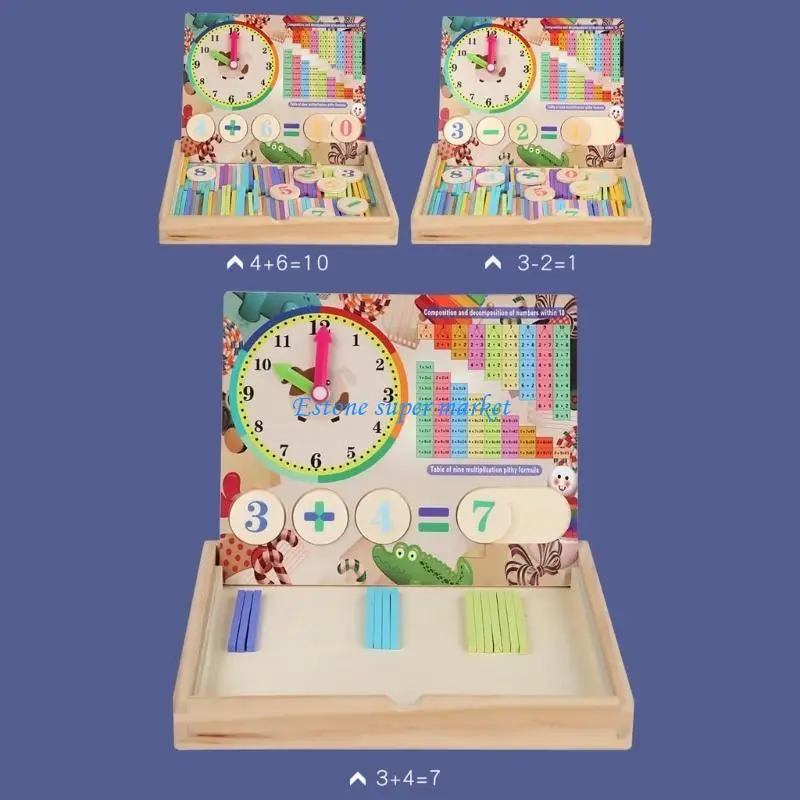 090B 나무 계산 스틱 수학 장난감 세트 다기능 계산 수학 장난감 학습 어린이를위한 숫자 카드와 막대