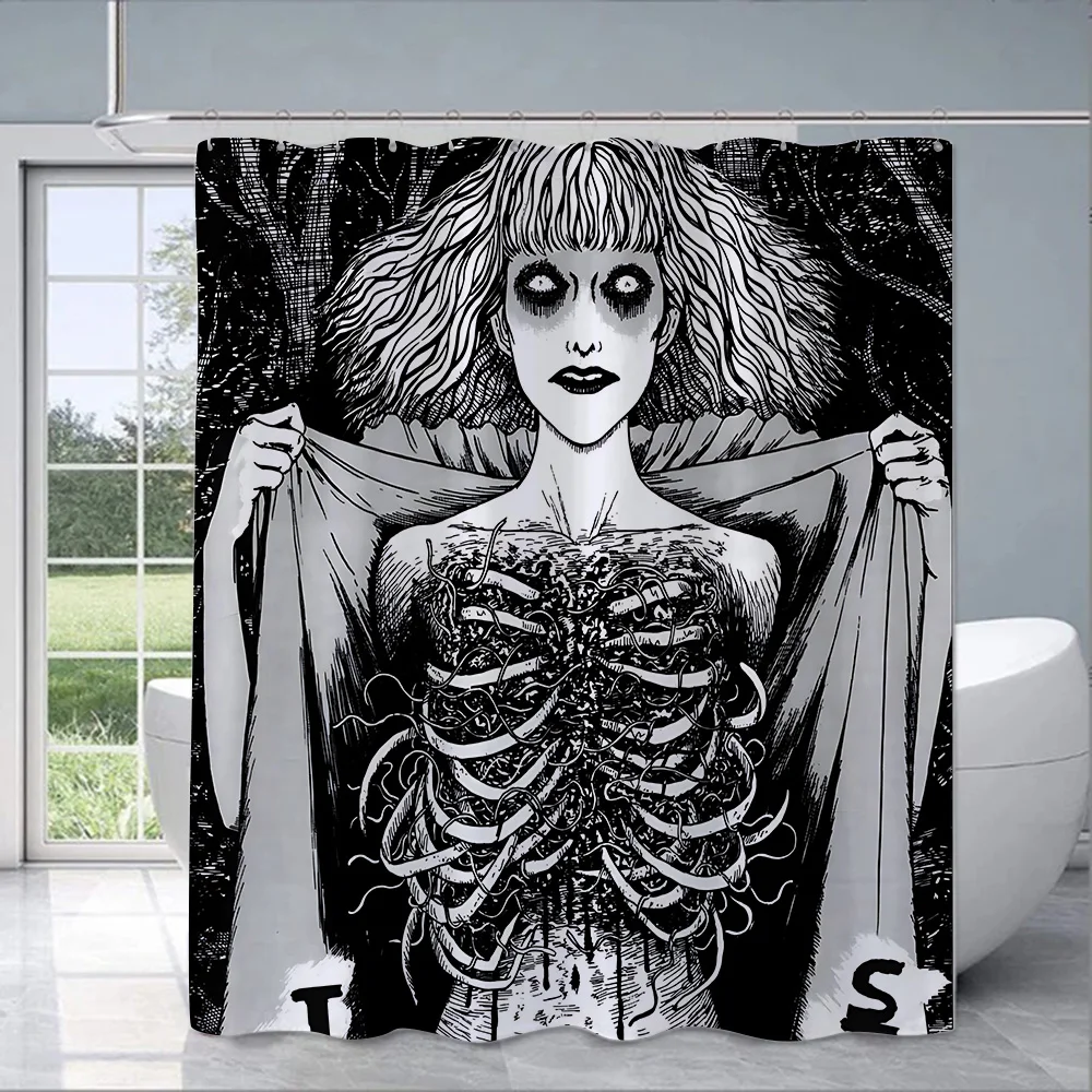 Junji Ito Terror Horror Shower Curtain Waterproof Polyester Fabric Paint Bath Curtains Home Bathroom Decor Curtain With Hook