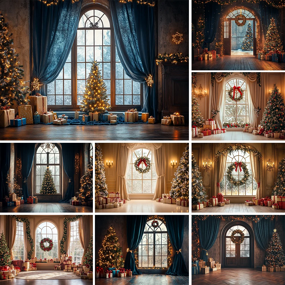 

Photography Background Christmas Room Tree Window Garland Decoration Backdrop Family Kid Christmas Holiday Party Prom Studio