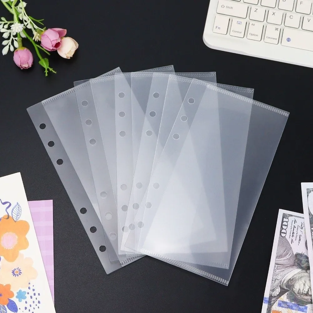 5pcs PP 6 Hole Budget Binder Pockets A6/A7 Transparent Loose Leaf Refill Sleeves Waterproof Cash Envelope Inserts Students