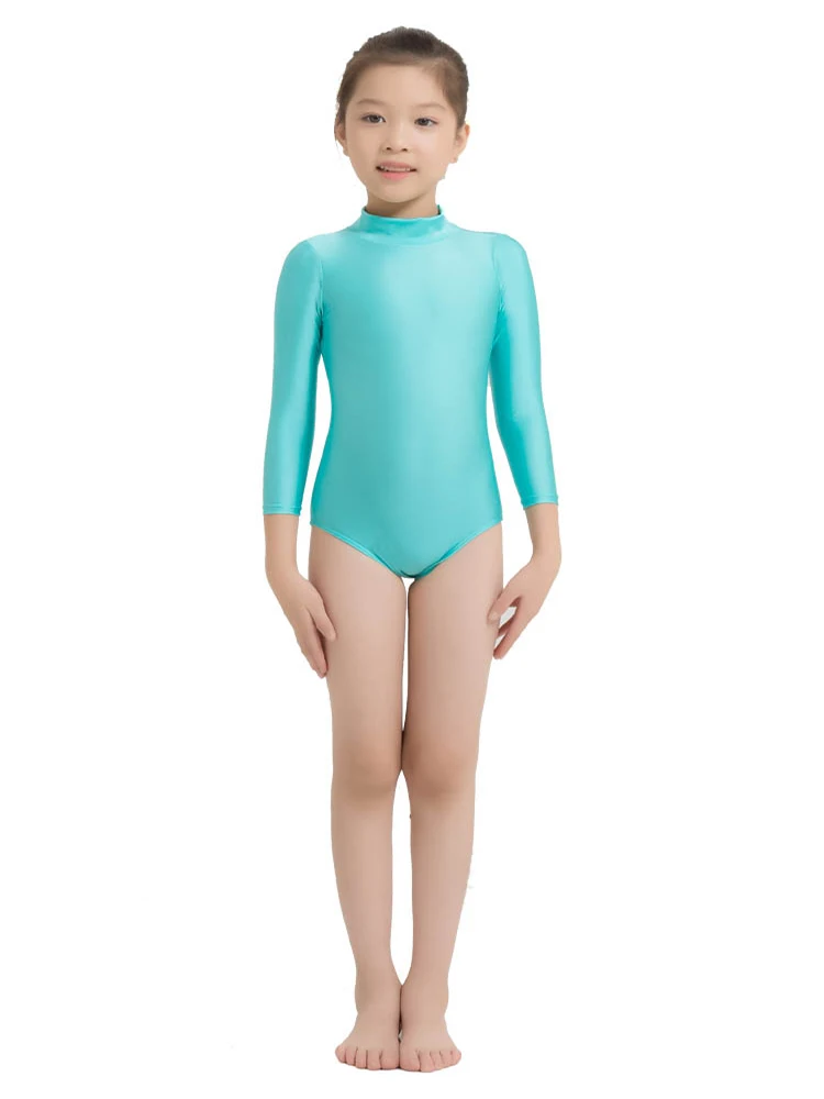 Niños cuello alto manga larga leotardo gimnasia Ballet Ropa de baile ropa de ejercicio para niños vestido patinaje artístico niña