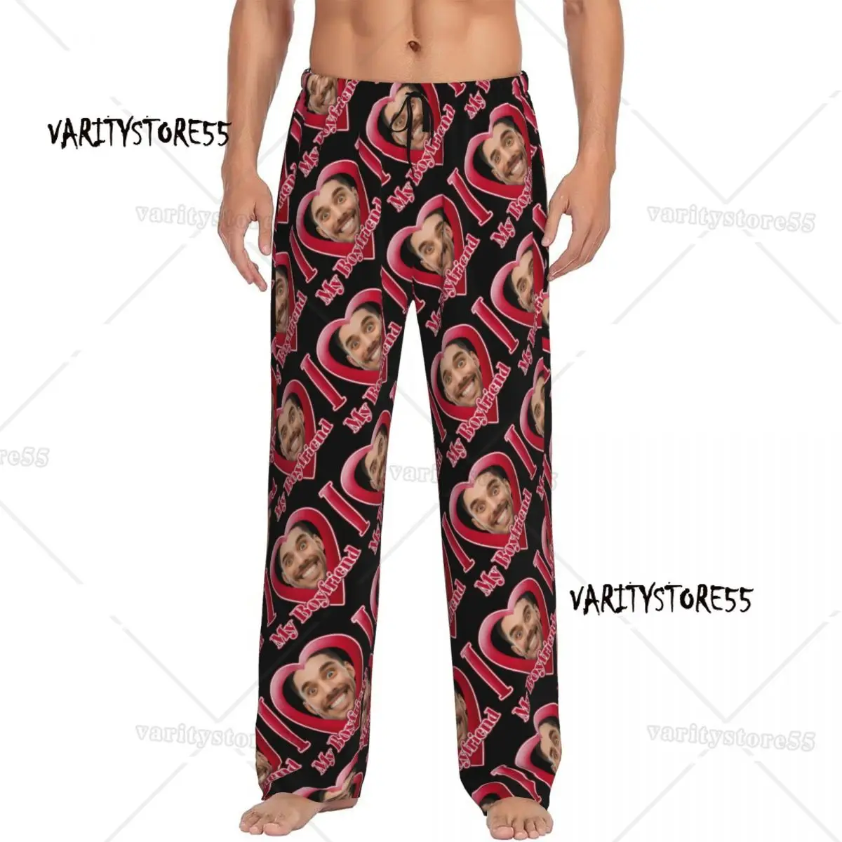 

Пижамные штаны с принтом «Я люблю бойфренда» для мужчин, подарок на годовщину мужа, одежда для сна с карманами