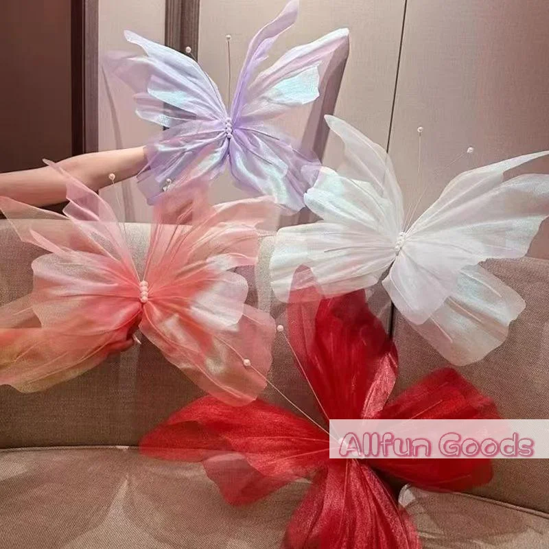 [TG835]1pc 50cm 3D Gradient Silk Butterfly,Wavy Petal Edge,Glitter Org Layered,for Wedding/Party/Photo Gift