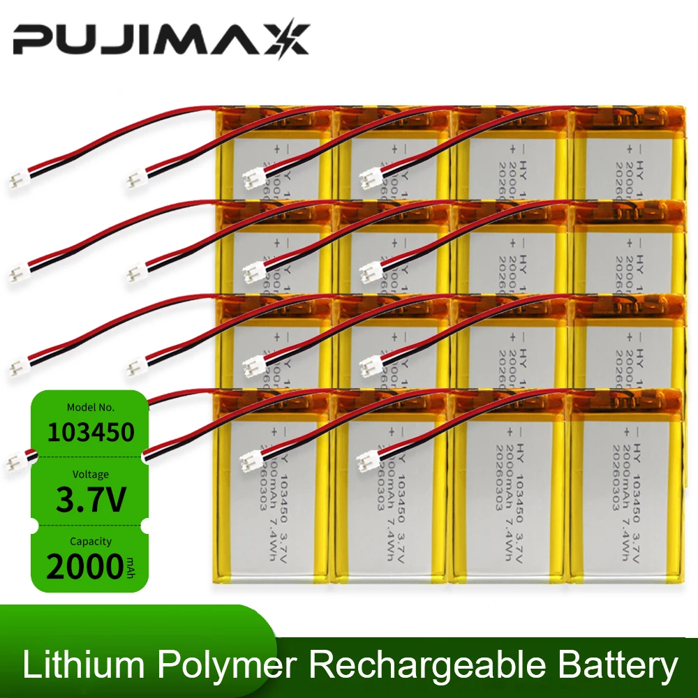 PUJIMAX 103450 3.7V 2000mAh Polymer Lithium Rechargeable Bat