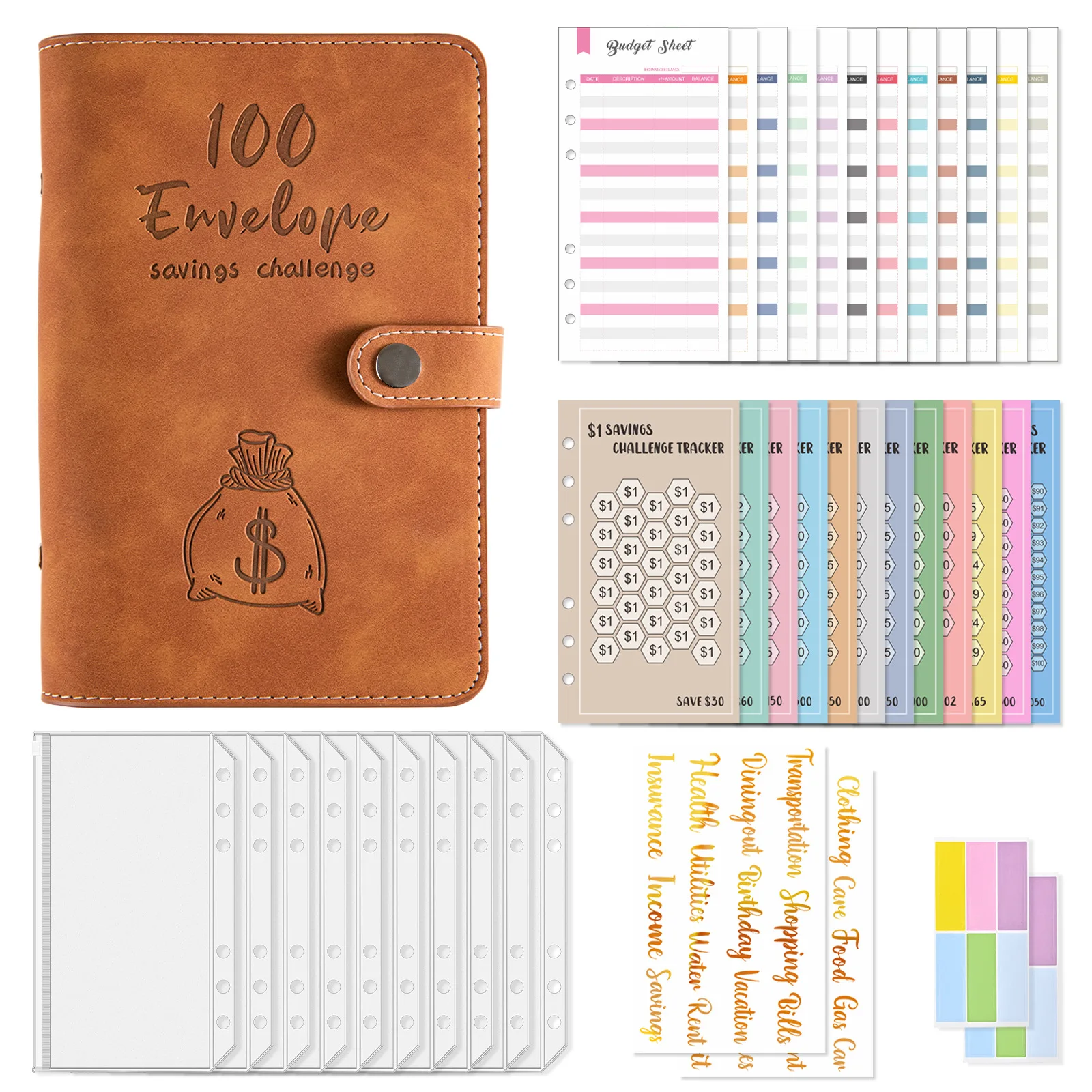 

A6 100 Day Envelope Savings Challenge Money Budget Plan Loose-leaf Notebook Hand Account Planner Saving Challenge Book