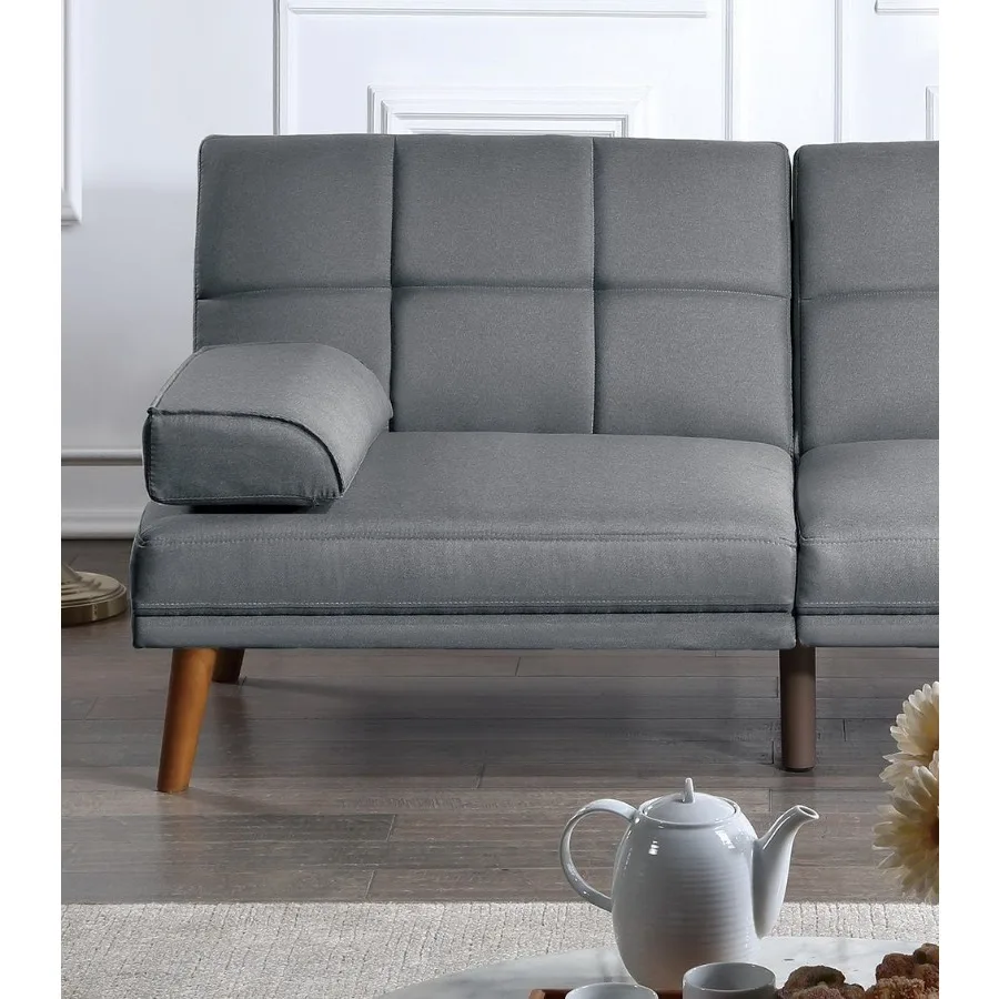 ブルーグレーのポリファイバー製調節可能なタフテッドソファ、リビングルーム用、無垢材の脚、快適なカウチ