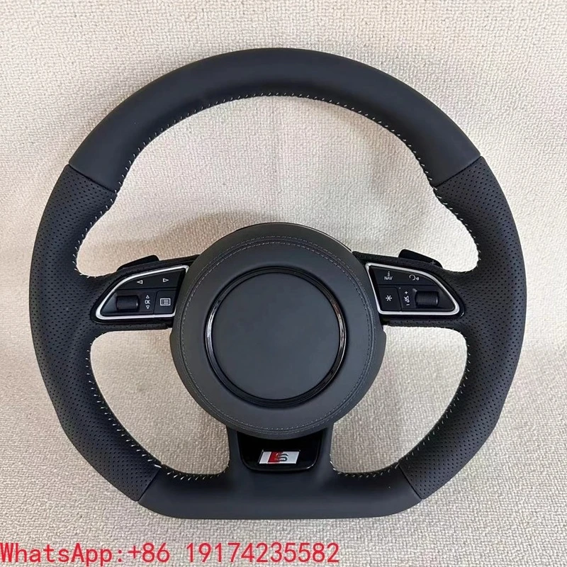 

Leather Steering Wheel for Aud A3 A4 A5 A6 A7 Q3 Q5 Q7 Fully Perforated Steering Wheel Flat Bottom Steering Wheel Campaign