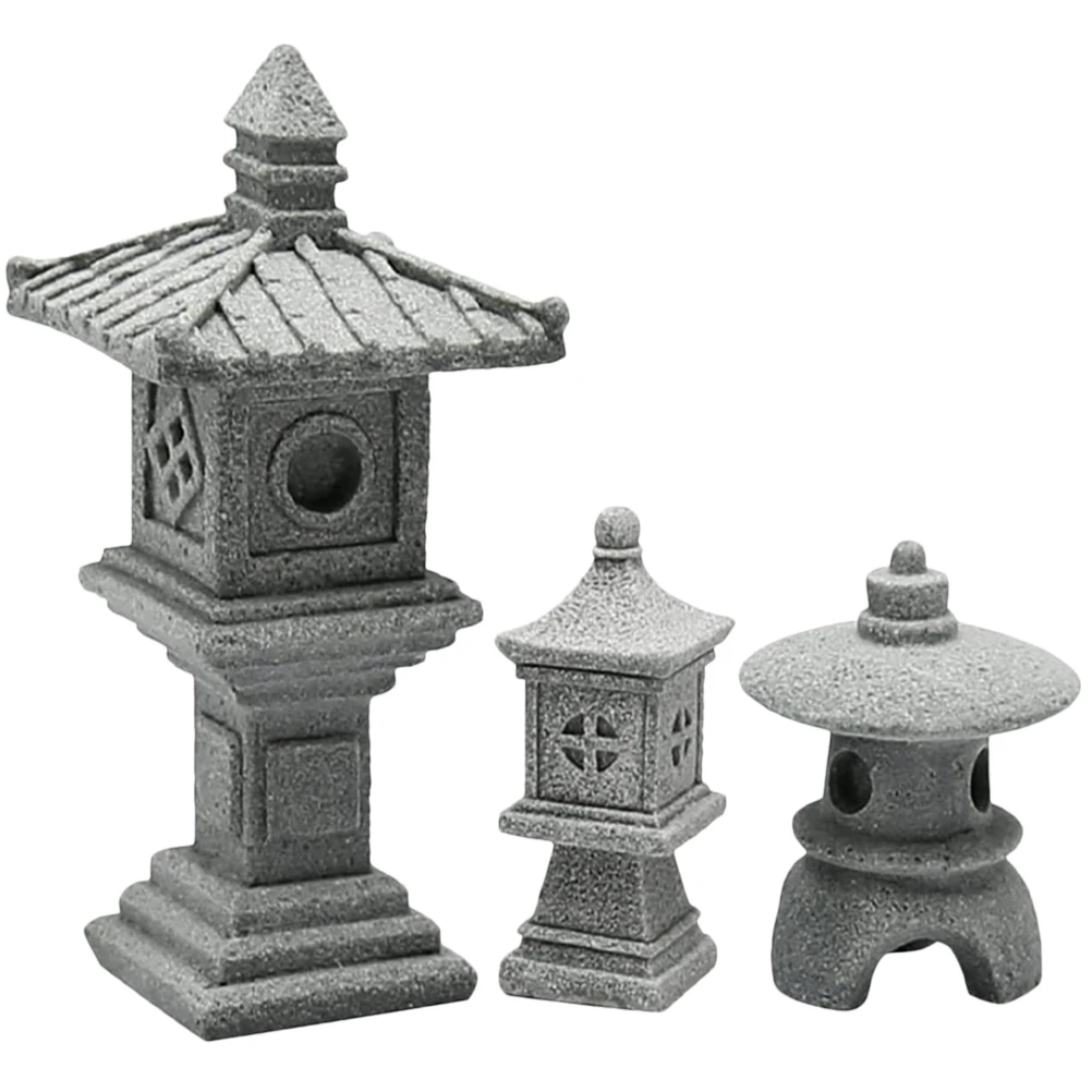 

1 set Stone Lantern Decorations Durable Zen Garden Tower Statues Mini Pagoda Adornments Grey Gardening Bonsai Aquarium