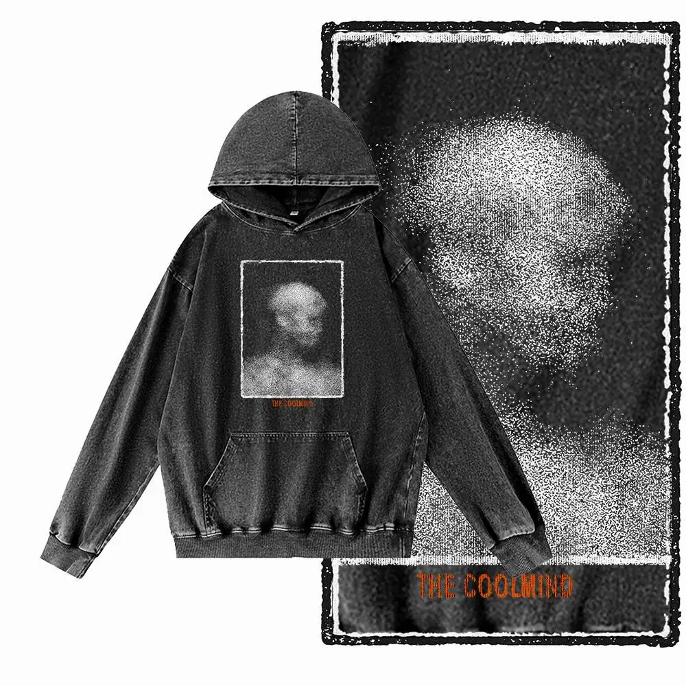 G19 Acid Washed Black Cotton Men's Cool COOLMIND  Graphic Hoodies |  Streetwear Big Size O-neck men's Hoodie