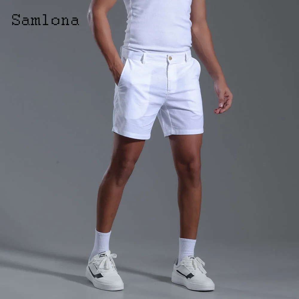 Mens Vintage Cotton Shorts Bottoms 2024 America and Europe Style Casual Beach Short Hotpants Solid White Button Fly Shorts New