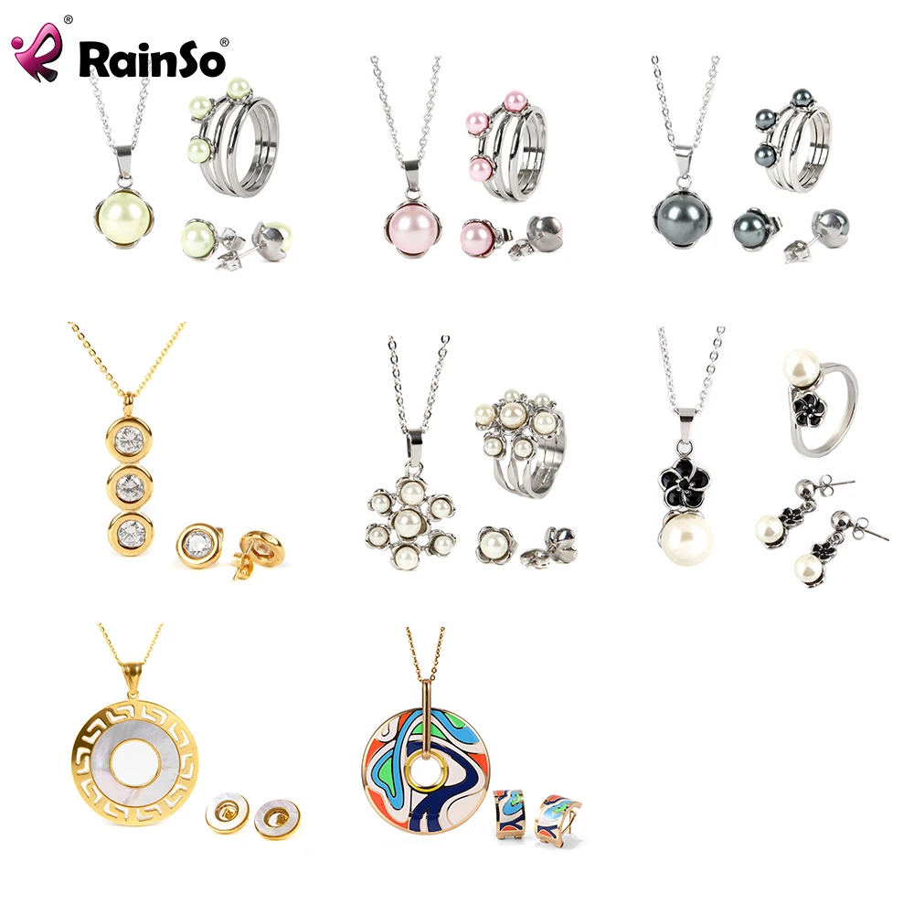 Rainso New In Earring For Women Jewelry Sets Ladies Fashion Necklace & Earrings Enamel Elegant Bead Pendant Jewellery Sets