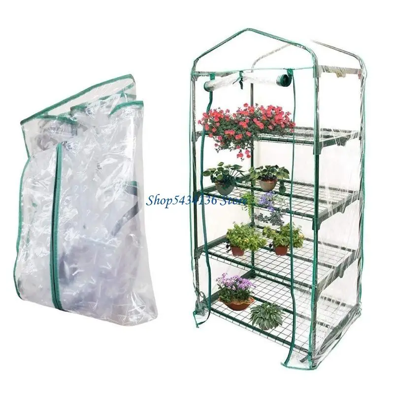 H7ED 2/3/4/5 Tier Greenhouse PVC Cover wih Roll-Up Zipper Door Plant Grow Bags Tent