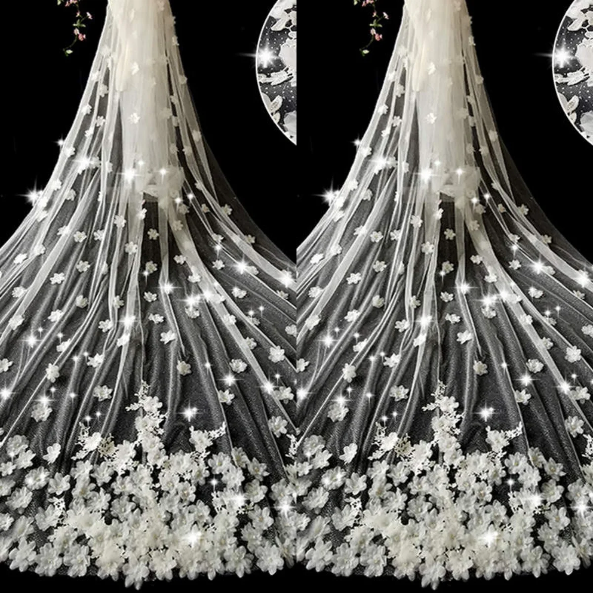 

Sweet Flowers Wedding Veil 3D Appliques Cathedral Length Bridal Veils With Comb velo de novia Bride Accessories Customized