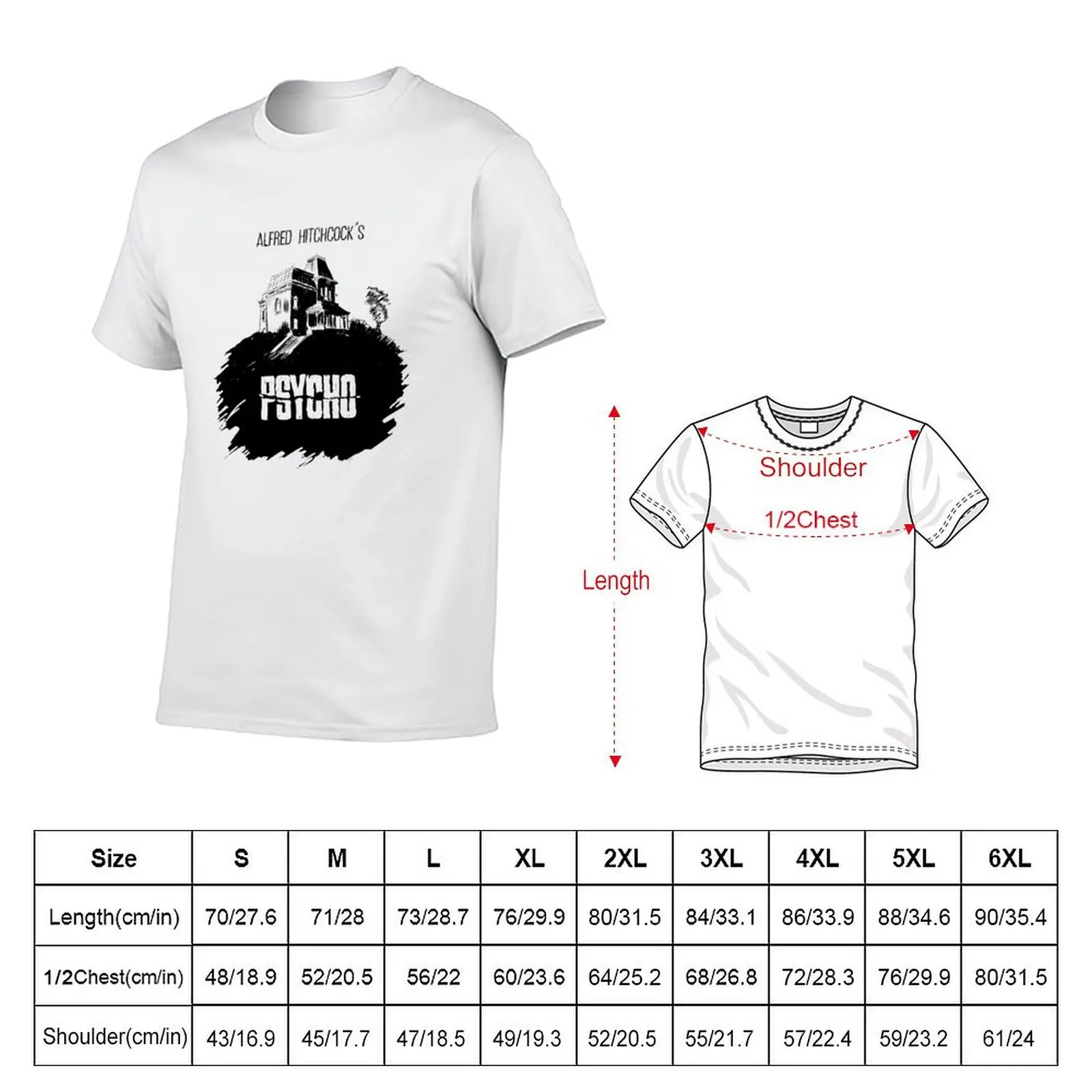Alfred Hitchcock's Psycho by Burro! T-Shirt Basic Solid Color Casual Tee Shirt