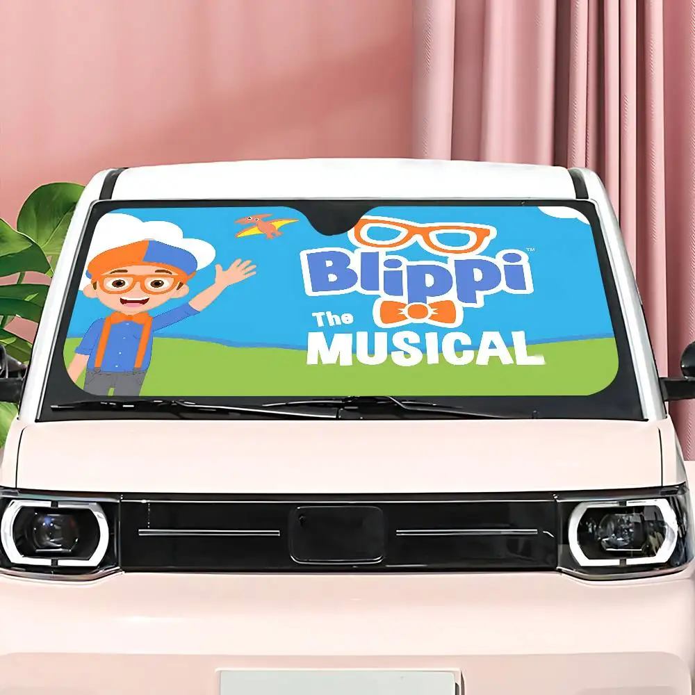 B-BlippiS The M-Musical Cartoon Car Sun Shade نافذة أمامية ظلة لمعظم سيارات السيدان SUV كتل الأشعة فوق البنفسجية إبقاء سيارتك باردة