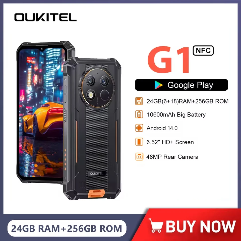 Oukitel G1 Rugged Smartphone Android14 10600mAh Battery 6.52 Inch
